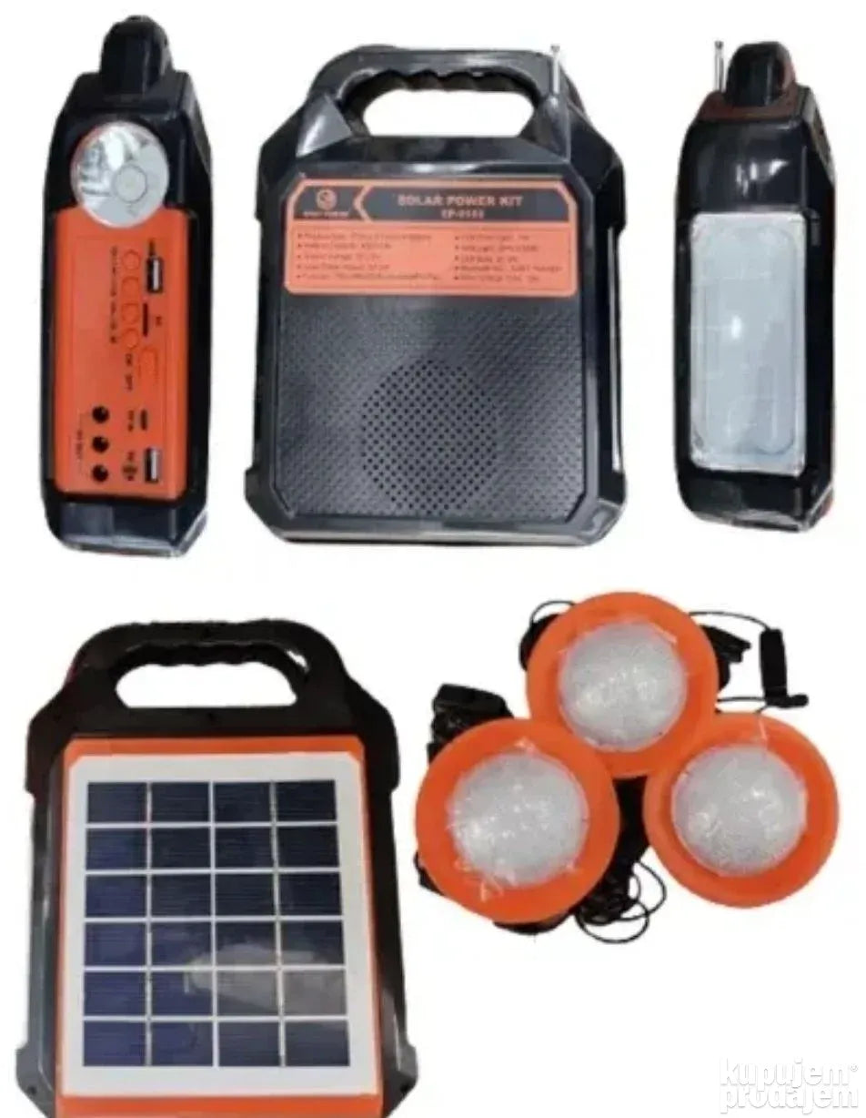 Solarna stanica | Punjač + LED svetlo + FM radio + MP3 + Bluetooth