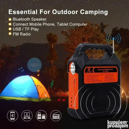 Solarna stanica | Punjač + LED svetlo + FM radio + MP3 + Bluetooth