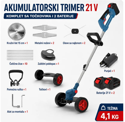 Aku Trimer sa 2 baterije + Točkovi + Set alata