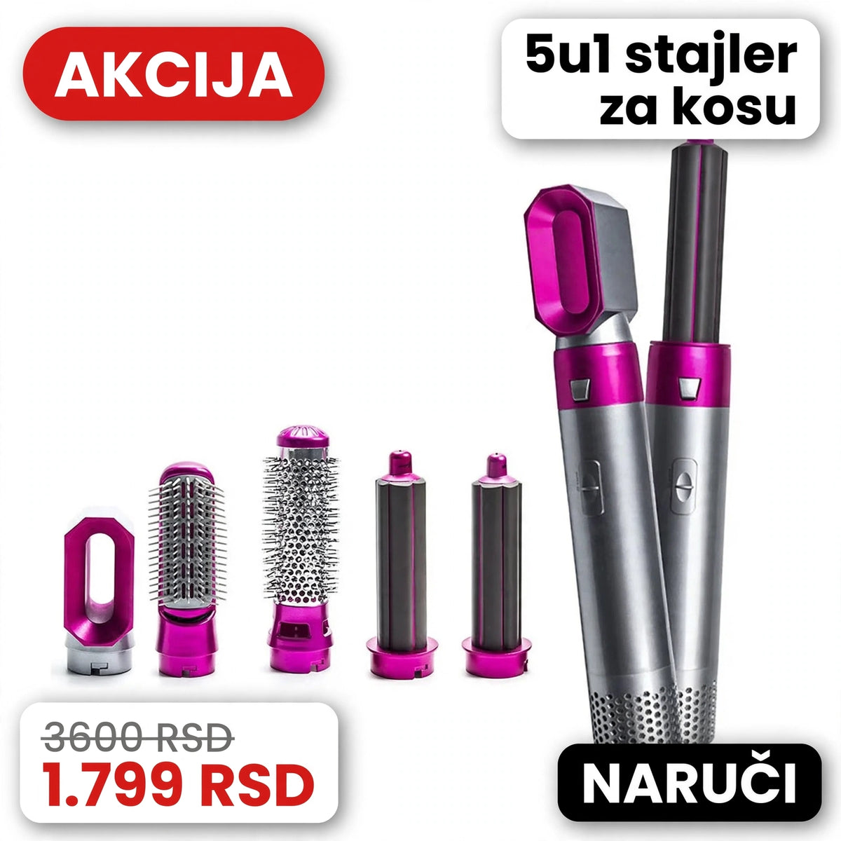 5u1 stajler za kosu, višenamenski uredjaj za stilizovanje kose na vruć vazduh sa negativnom jonskom tehnologijom