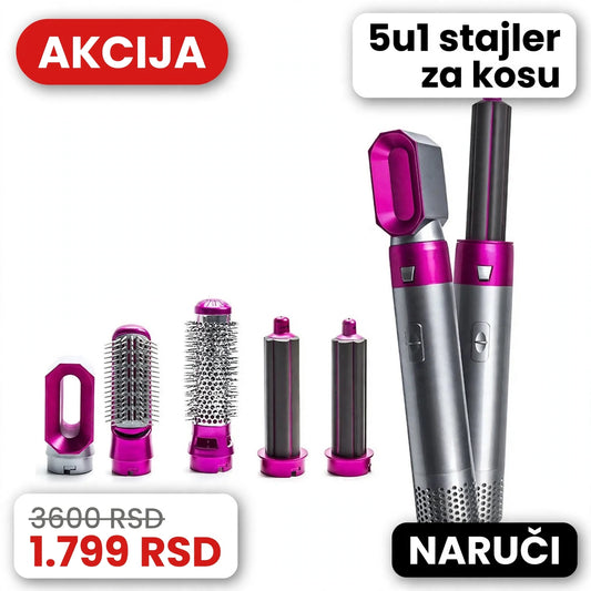 5u1 stajler za kosu, višenamenski uredjaj za stilizovanje kose na vruć vazduh sa negativnom jonskom tehnologijom
